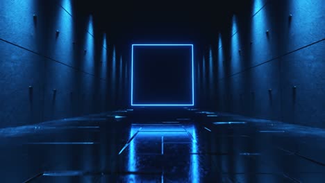 neon blue tunnel with empty square