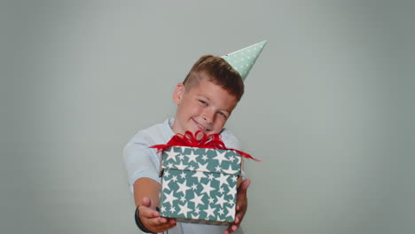 Toddler-toddler-boy-presenting-birthday-gift-box-offer-wrapped-present-career-bonus-celebrating