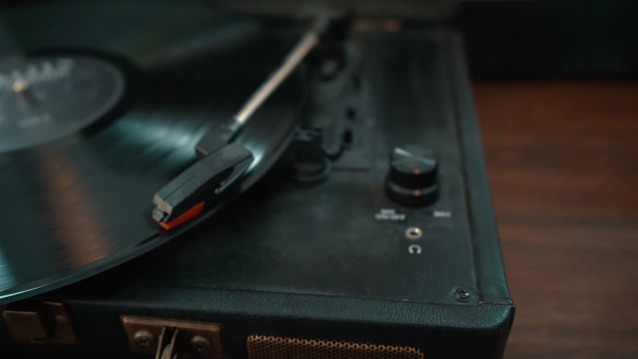 A close-up shot of a spinning record.