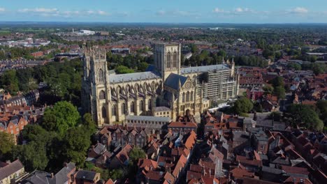 aerial drone video in 4k of york minster - york city, england