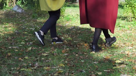 mujeres caminando en un parque de otoño