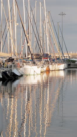 barcos de vela en el puerto de barcelona en vertical