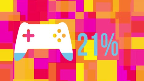 Animation-of-gamepad-icon-and-percentage-on-colourful-background