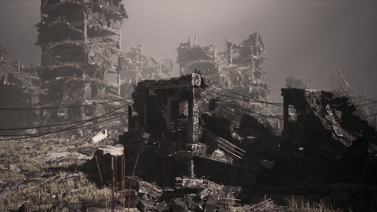 paisaje urbano en ruinas en un mundo post-apocalíptico