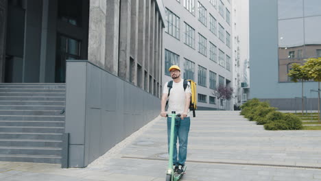 delivery person on electric scooter in urban setting