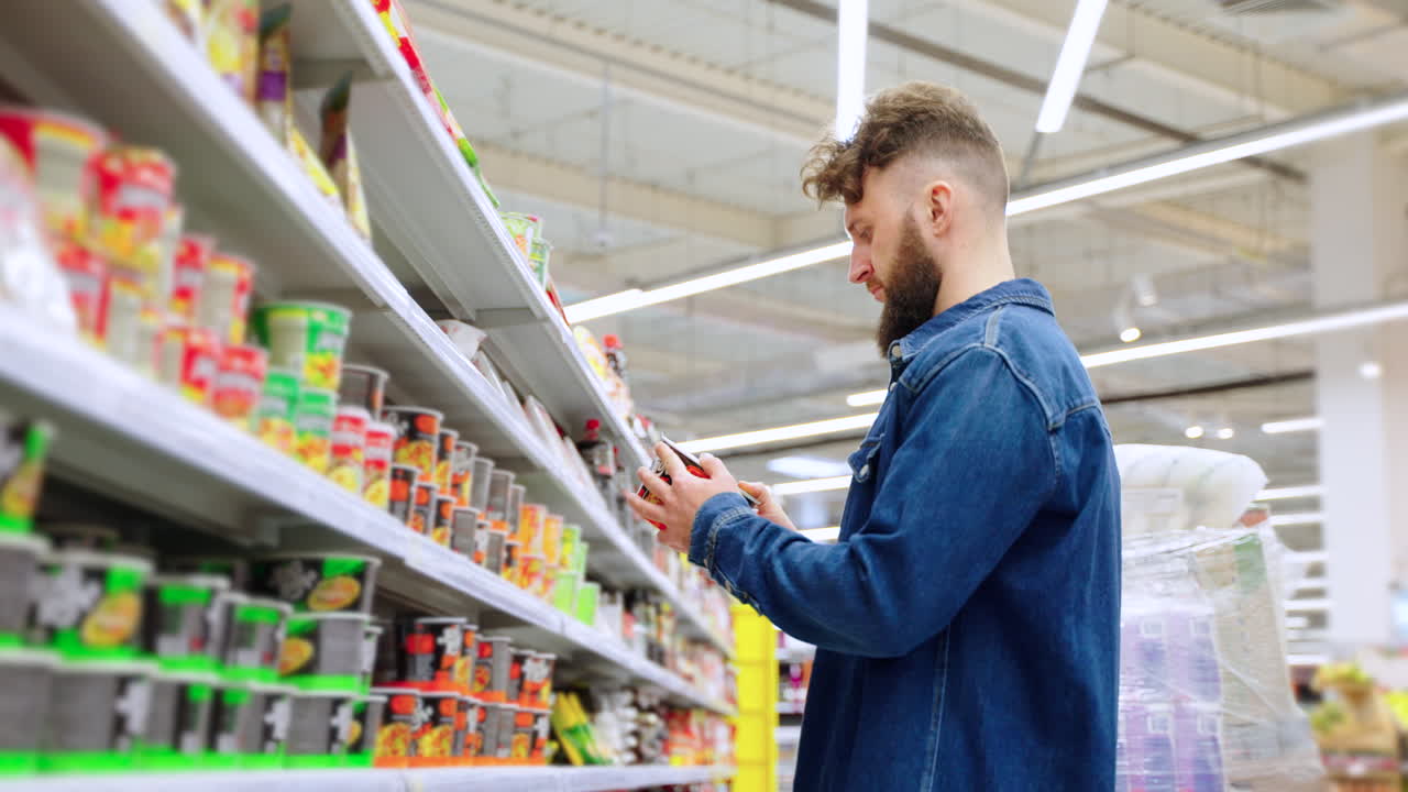 hombre comprando comida en una tienda de comestibles