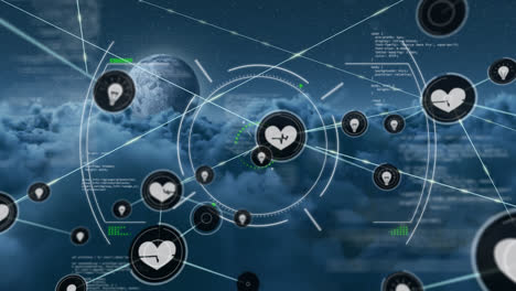 Animación-De-La-Red-De-Conexiones-Con-íconos-Médicos-Del-Corazón-Sobre-El-Escaneo-Del-Alcance