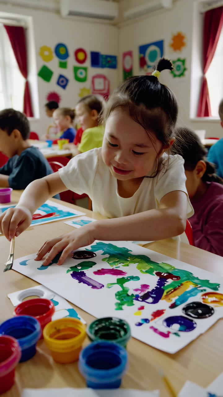 Children Painting in Art Class