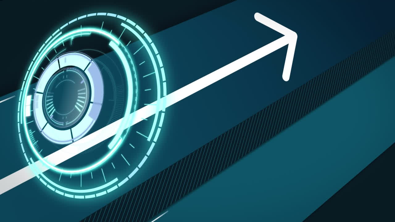 Animation of processing circle and arrow over blue background