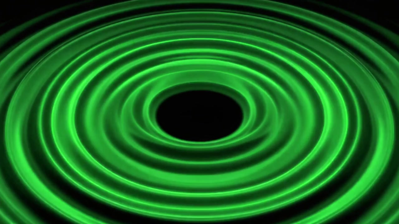 Increspature concentriche verdi astratte che si espandono su sfondo nero