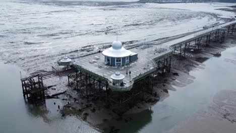 bangor garth pier victorian ornamental silver dome pavilion landmark tourist aerial view seaside attraction slow rise tilt down