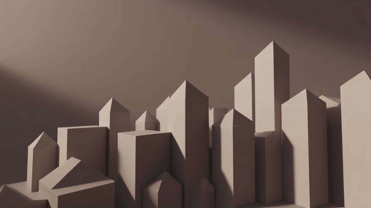 Abstract 3D Render of Growing Geometric Cityscape Buildings