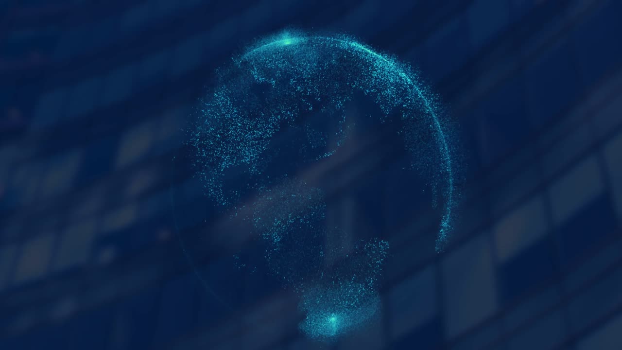 Animation of blue globe over building