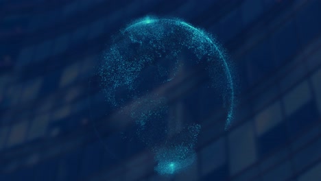 animation of blue globe over building