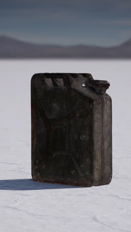 a rusty jerrycan in a desert setting