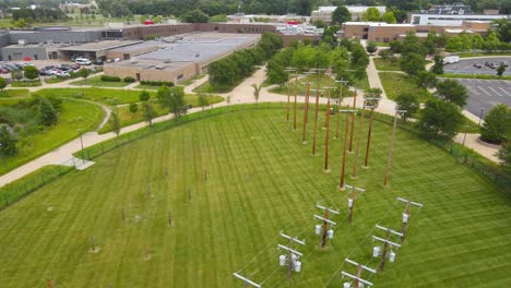 lineman training ground of henry ford college, dearborn michigan, usa, aerial view