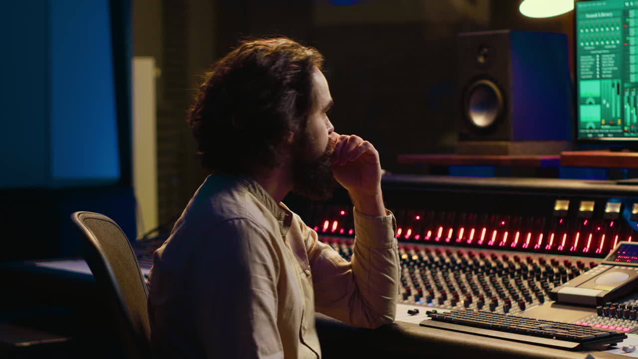 diseñador de procesamiento de sonido y mezcla de melodías en la sala de control