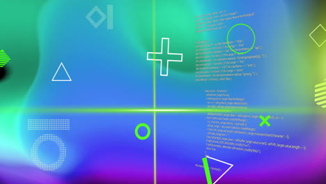 animación de formas blancas y haces de escáner verdes sobre procesamiento de datos en fondo azul y verde
