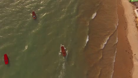 aerial view of jagandas, small traditional boats on the beach of rio do fogo.