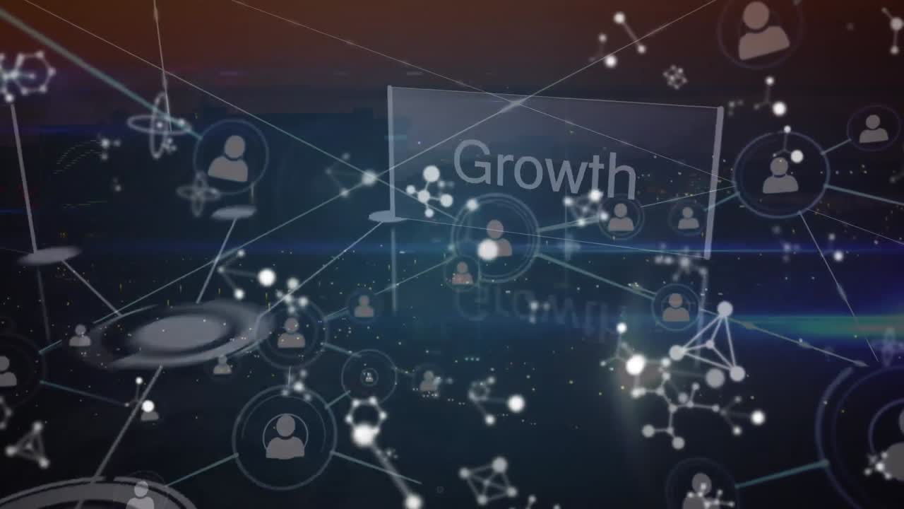 비즈니스 텍스트와 사람들과의 연결 네트워크 아이콘의 애니메이션