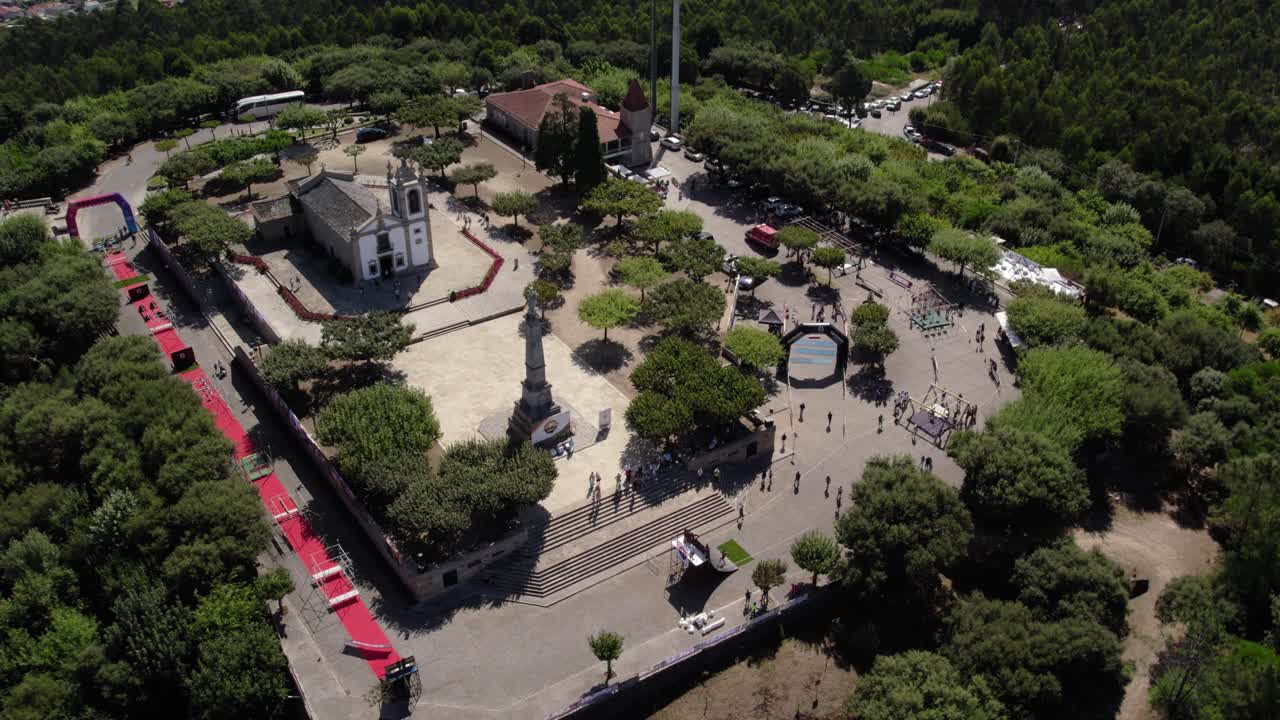 Aerial View of a Hilltop Church and Event in Portugal