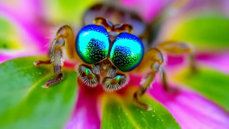 vibrant macro portrait of a jumping spider's striking iridescent eyes