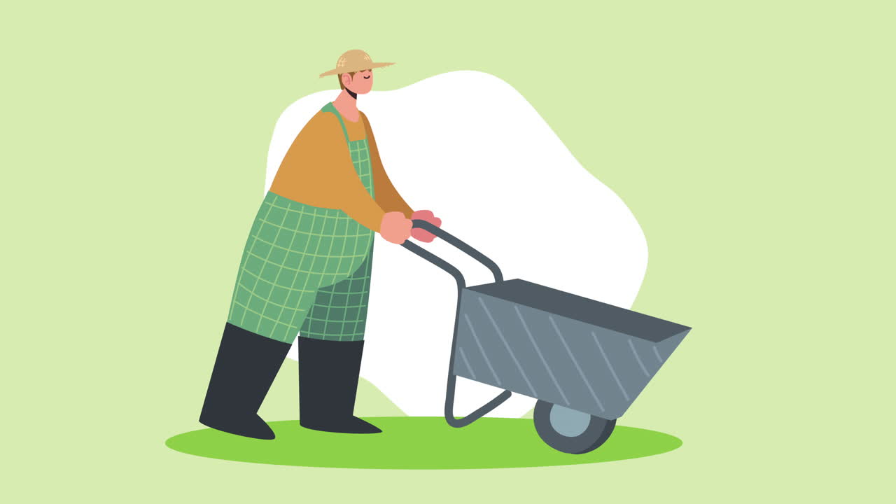 남자 농부 노동자 캐릭터 애니메이션