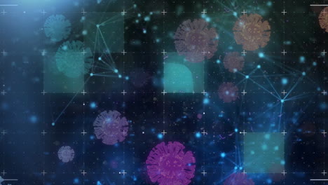 animación de las células del virus y la red de conexiones sobre puntos de luz sobre fondo negro