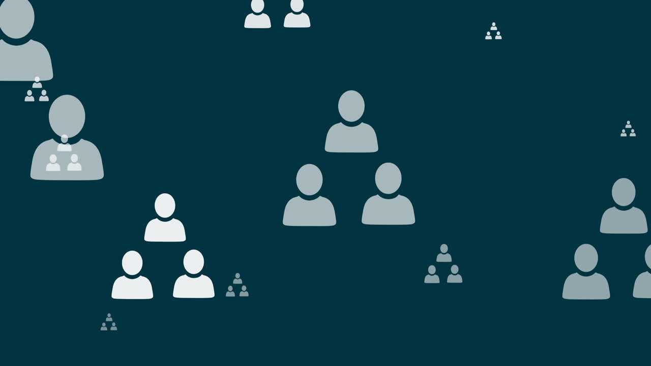 Animation of online white people icons moving on blue background