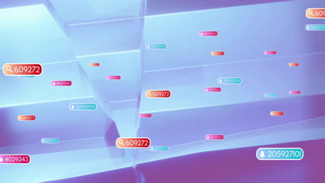 colorful numerical data points animation over abstract blue and purple background