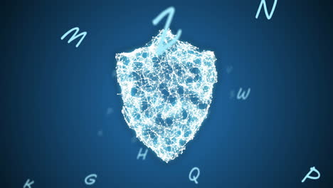 animación de letras y escudo de conexiones sobre fondo azul