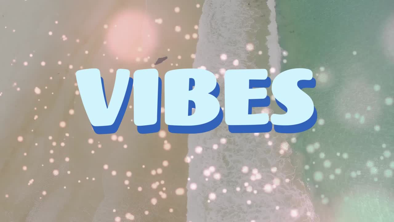 Animation of the word vibes in blue over with graphic elements over sunlit particles and lens flare