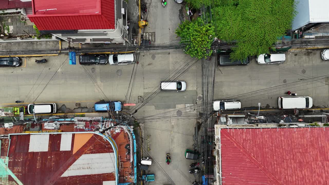 Aerial View of a Busy Street Intersection in the Philippines