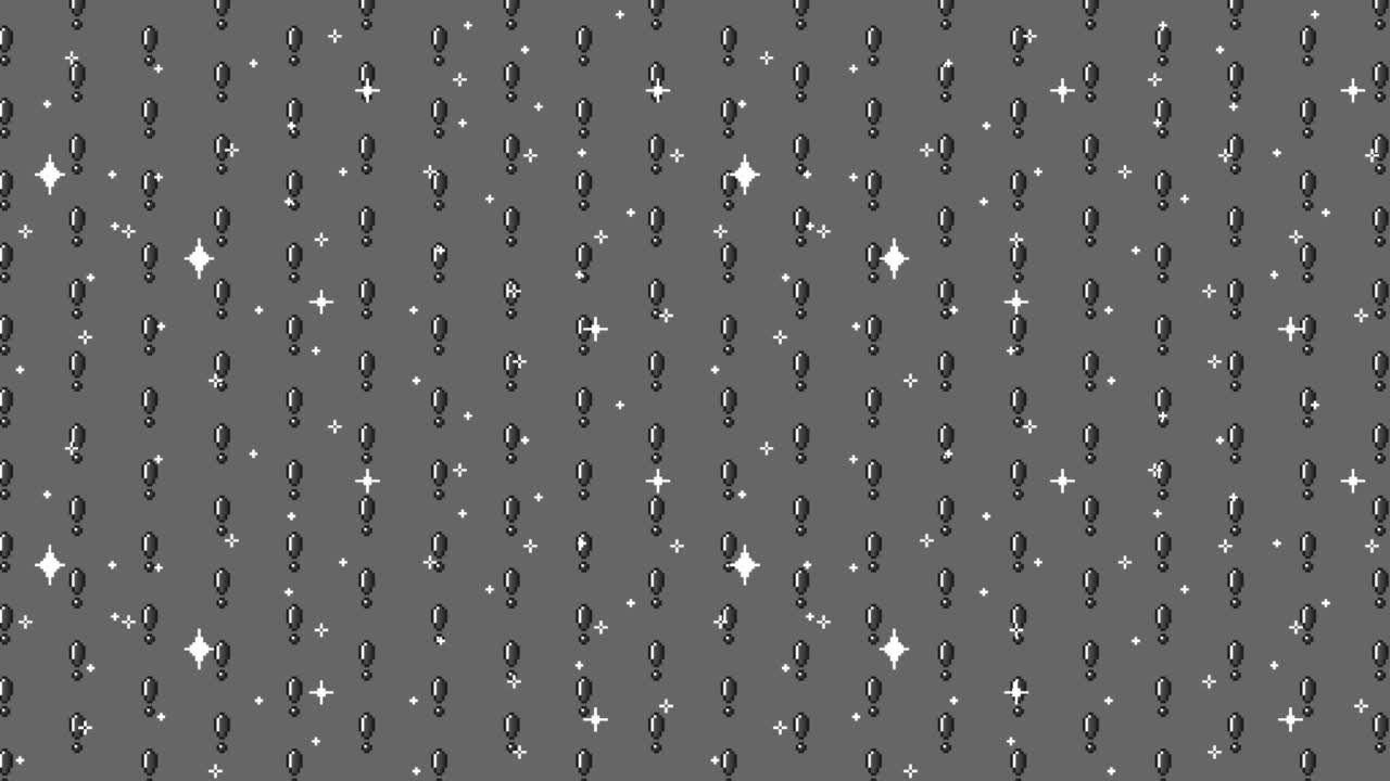 Pixel art pattern with exclamation points and sparkles