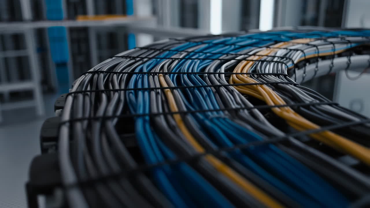 Organized Electrical and Network Cables in a Data Center