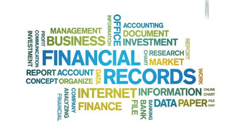 4k financial records animated tag word cloud,text animation seamless loop.