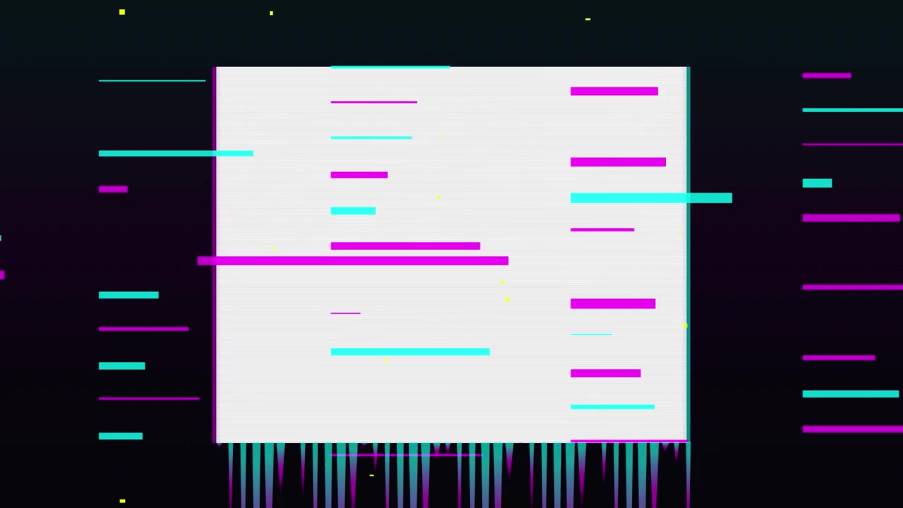 Effetto Glitch Digitale con Linee Neon Astratte e Quadrato Bianco