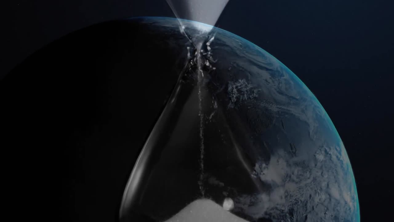 Animation einer Vintage-Sanduhr über einem sich drehenden Globus auf blauem Hintergrund.
