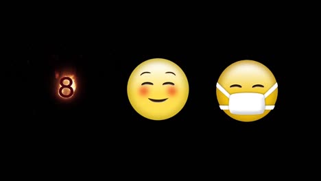 Erröten,-Gesicht-Mit-Masken-Emoji-Und-Nummer-Acht-In-Flammen-Auf-Schwarzem-Hintergrund