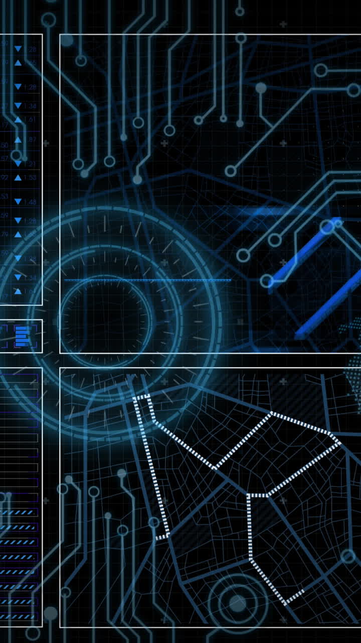 Animation of scope scanning and data processing on black background ...