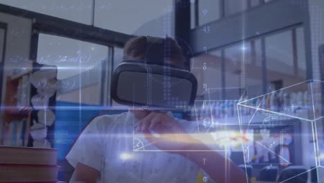 animación de ecuaciones sobre escolar que usa auriculares vr