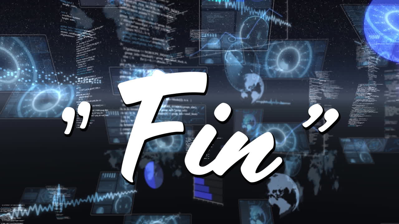 Fin text against multiple round scanners and data processing on blue background