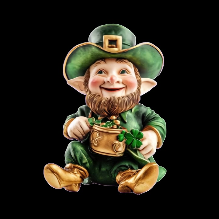 St. Patricks dag leprechaun-figur som holder en gryte med gull