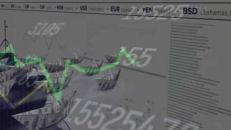 Animation-of-data-processing-over-boats-of-banknotes