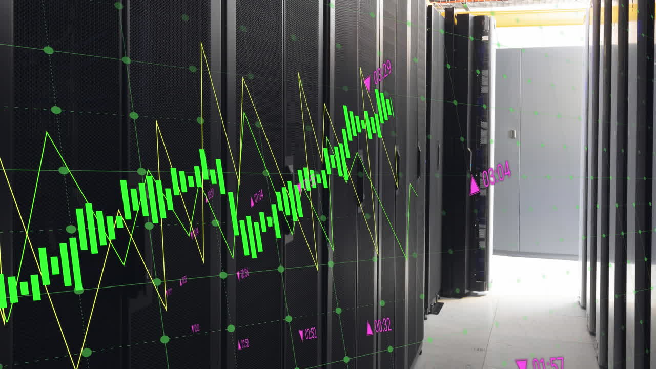 animación del procesamiento de datos a través de servidores informáticos