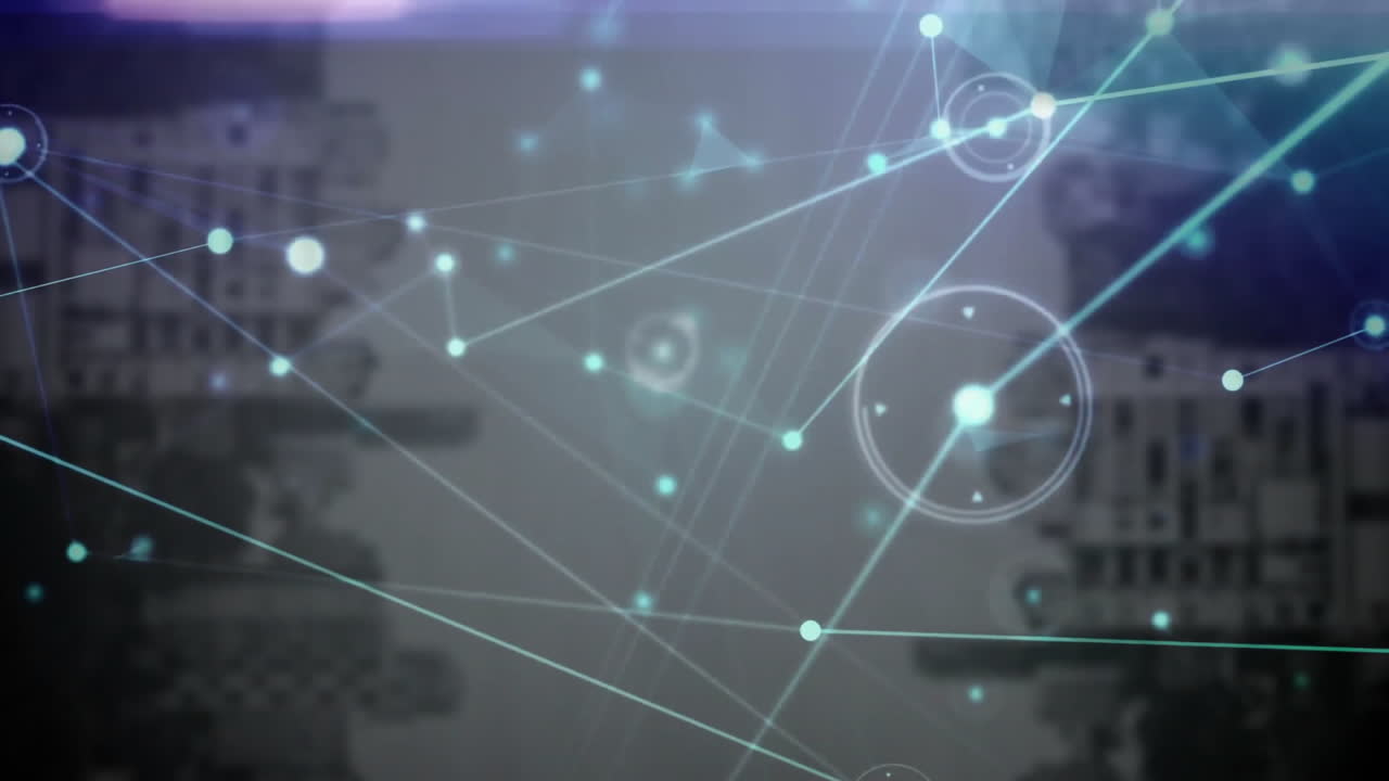 Network of connections and data processing animation over industrial machinery background