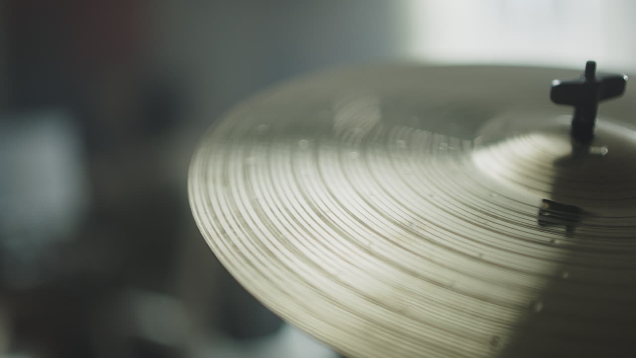 Close-up shot footage of a drum plate. Hi-hat.