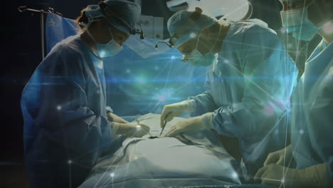 red de conexiones contra un grupo de diversos cirujanos que realizan operaciones en el hospital