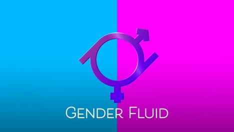 animation of gender fluid text and symbol on red and blue background