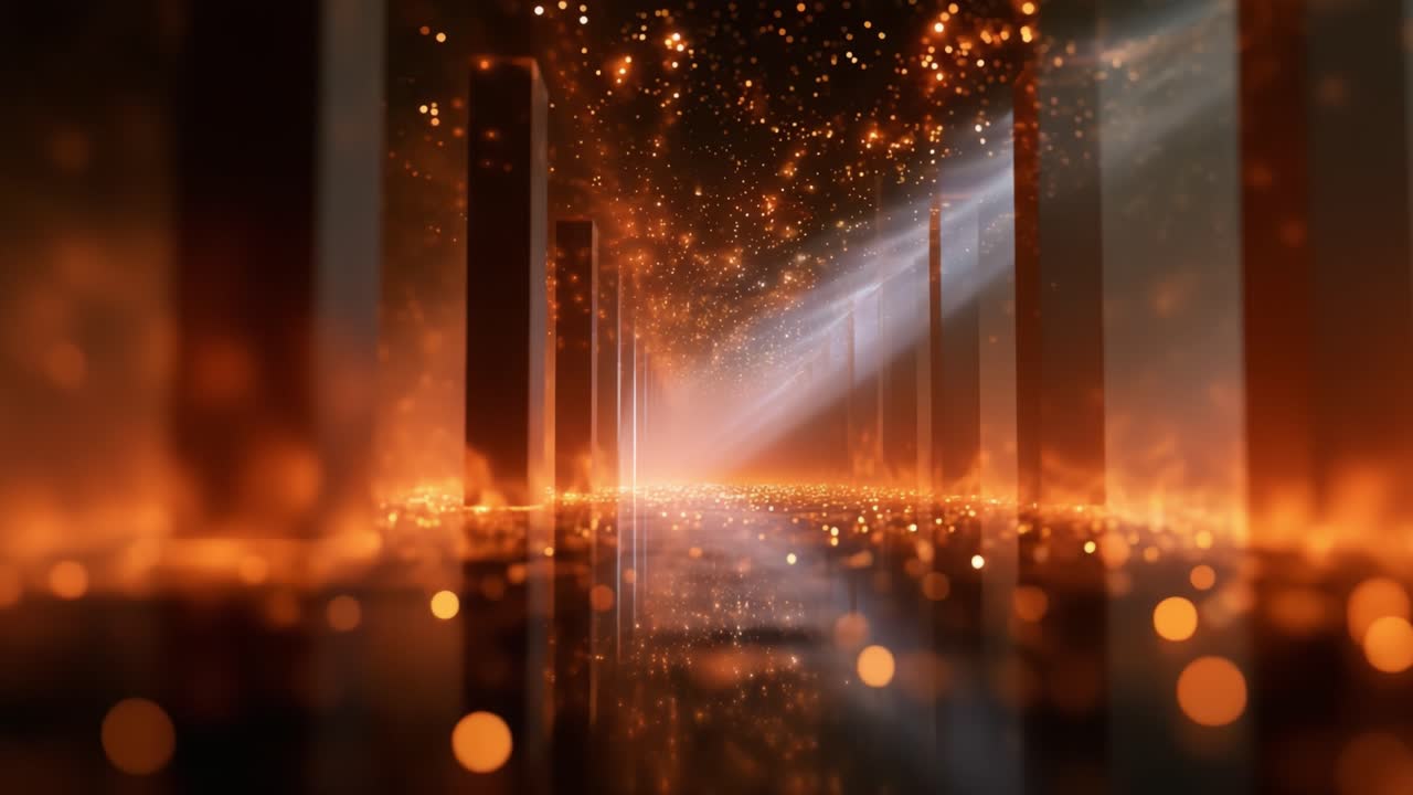 Um corredor hipnotizante de luz e brilhos, que leva a um reino de sonhos cheio de partículas luminosas e uma atmosfera etérea de maravilha e beleza